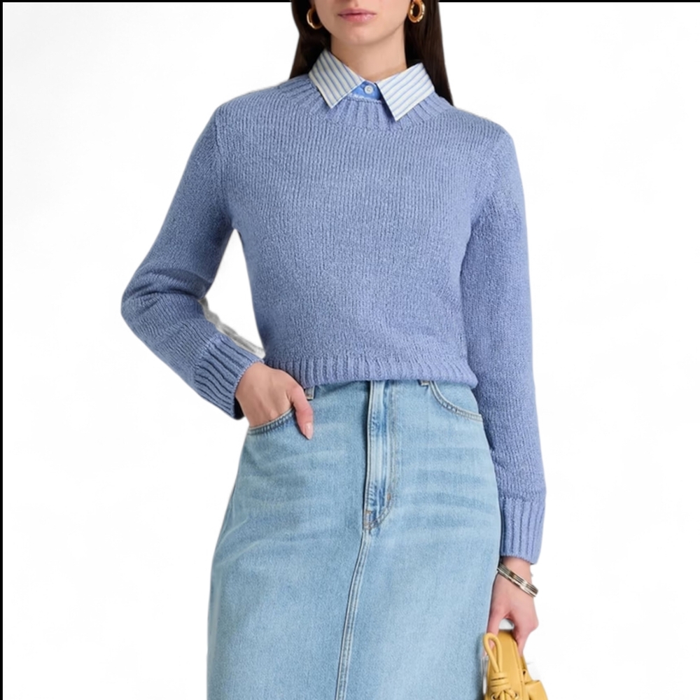 Vince Plush Italian Silk Crewneck Sweater In Azure Gem (Blue) Womens Size Xs/Tp